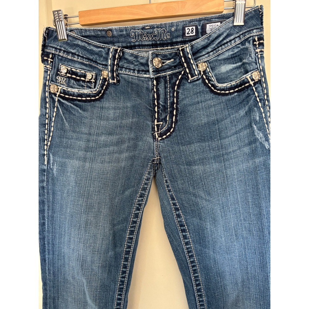 Miss Me JP5014 Boot Jeans Size 28 EUC rhinestones thick stitching - Picture 3 of 8